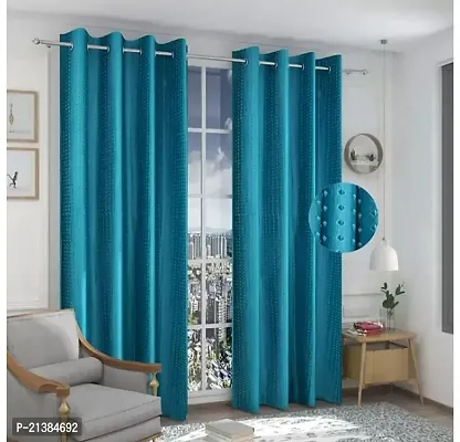 Stylish Aqua Polyester Embroidered (Size 5 Feet , Set Of 2 )Window Curtains-thumb0