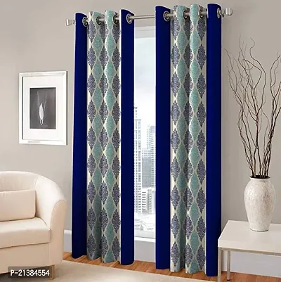 Stylish Blue Polyester Printed (Size 5 Feet , Set Of 2 )Window Curtains