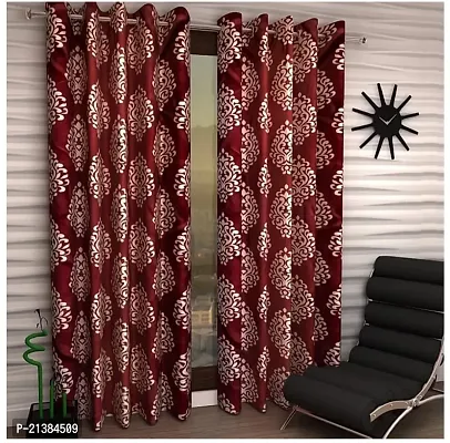 Stylish Maroon Polyester Printed (Size 5 Feet , Set Of 2 )Window Curtains-thumb0