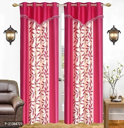 Stylish Pink Polyester Printed (Size 5 Feet , Set Of 2 )Window Curtains-thumb0