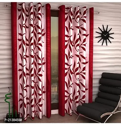 Stylish Maroon Polyester Printed (Size 5 Feet , Set Of 2 )Window Curtains-thumb0