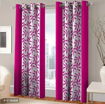 Stylish Pink Polyester Printed (Size 5 Feet , Set Of 2 )Window Curtains-thumb0