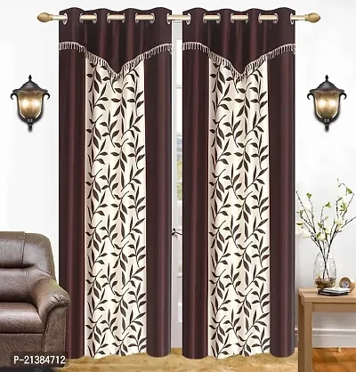 Stylish Brown Polyester Printed (Size 5 Feet , Set Of 2 )Window Curtains