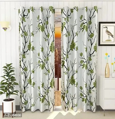 Stylish Green Polyester Printed (Size 5 Feet , Set Of 2 )Window Curtains-thumb0