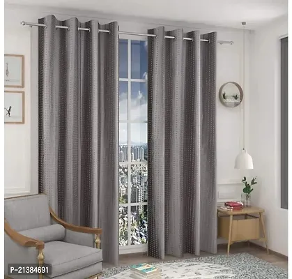 Stylish Grey Polyester Embroidered (Size 5 Feet , Set Of 2 )Window Curtains-thumb0