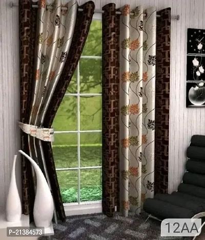 Stylish Coffee Polyester Printed (Size 5 Feet , Set Of 2 )Window Curtains-thumb0