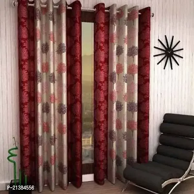 Stylish Maroon Polyester Printed (Size 5 Feet , Set Of 2 )Window Curtains-thumb0