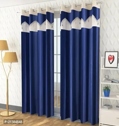 Stylish Blue Polyester Printed (Size 5 Feet , Set Of 2 )Window Curtains-thumb0
