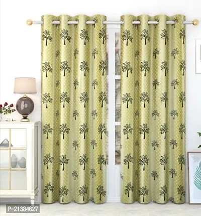 Stylish Green Polyester Printed (Size 5 Feet , Set Of 2 )Window Curtains