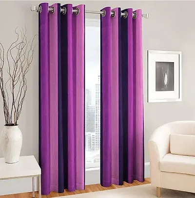 YAMUNGA Polyester Blend Solid Long Crush Eyelet Door Curtains (Purple, 7 ft) Set of 2