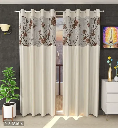 Stylish Cream Net Patchwork (Size 5 Feet , Set Of 2 )Window Curtains