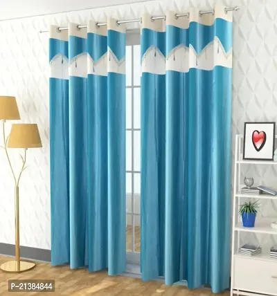 Stylish Aqua Polyester Printed (Size 5 Feet , Set Of 2 )Window Curtains