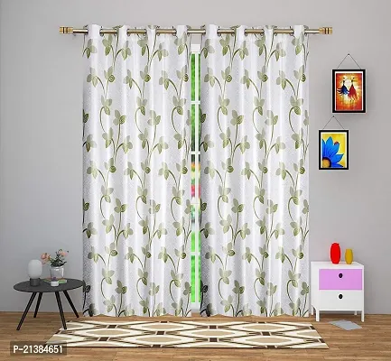 Stylish Green Polyester Printed (Size 5 Feet , Set Of 2 )Window Curtains