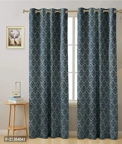 Stylish Grey Polyester Checked (Size 5 Feet , Set Of 2 )Window Curtains