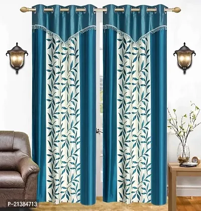 Stylish Aqua Polyester Printed (Size 5 Feet , Set Of 2 )Window Curtains-thumb0