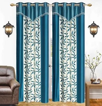 Home Edge Heavy Quality Aqua Frill Designer Door 7 Feet Curtain Pack of 2