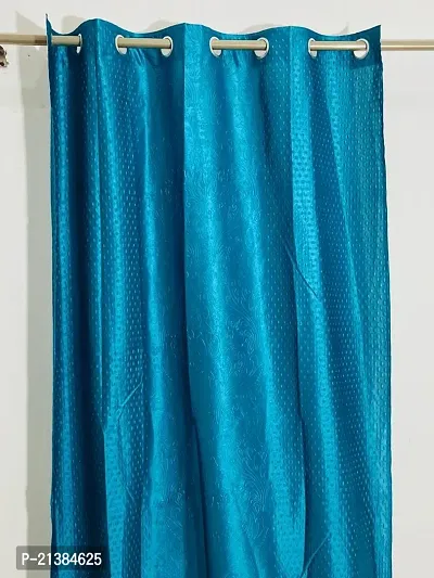 Stylish Aqua Polyester Embroidered (Size 5 Feet , Set Of 2 )Window Curtains