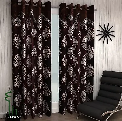 Stylish Brown Polyester Printed (Size 5 Feet , Set Of 2 )Window Curtains