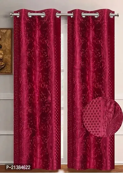 Stylish Maroon Polyester Embroidered (Size 5 Feet , Set Of 2 )Window Curtains-thumb0