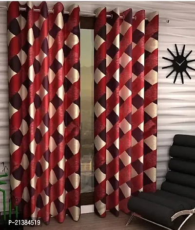 Stylish Maroon Polyester Printed (Size 5 Feet , Set Of 2 )Window Curtains