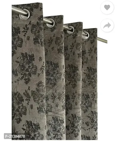 Stylish Grey Velvet Printed (Size 5 Feet , Set Of 2 )Window Curtains