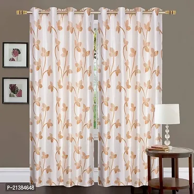 Stylish Gold Polyester Printed (Size 5 Feet , Set Of 2 )Window Curtains