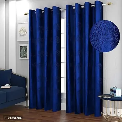 Stylish Blue Polyester Embroidered (Size 5 Feet , Set Of 2 )Window Curtains-thumb0