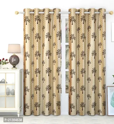 Stylish Brown Polyester Printed (Size 5 Feet , Set Of 2 )Window Curtains