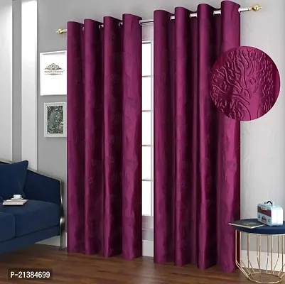 Stylish Wine Polyester Embroidered (Size 5 Feet , Set Of 2 )Window Curtains-thumb0