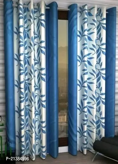 Stylish Aqua Polyester Printed (Size 5 Feet , Set Of 2 )Window Curtains