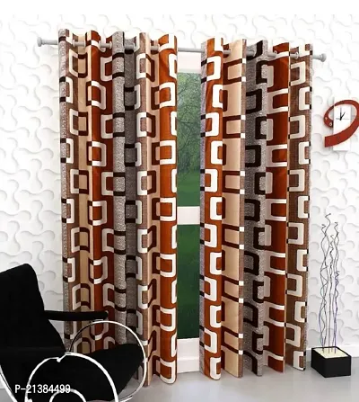 Stylish Coffee Polyester Printed (Size 5 Feet , Set Of 2 )Window Curtains