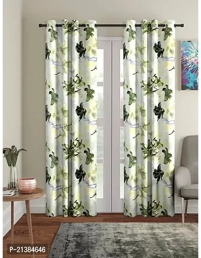Stylish Green Polyester Printed (Size 5 Feet , Set Of 2 )Window Curtains