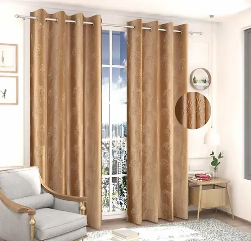 Home Cloud Polyester Punching Floral Parda Curtains for Window 5 Feet Set of 2 Pcs-[ 4 Feet x 5 Feet]- Color-Brown