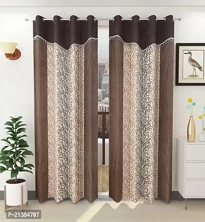 Stylish Brown Polyester Printed (Size 5 Feet , Set Of 2 )Window Curtains-thumb0