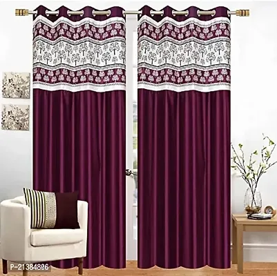 Stylish Wine Polyester Patchwork (Size 5 Feet , Set Of 2 )Window Curtains-thumb0