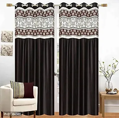 Stylish Brown Polyester Patchwork (Size 5 Feet , Set Of 2 )Window Curtains