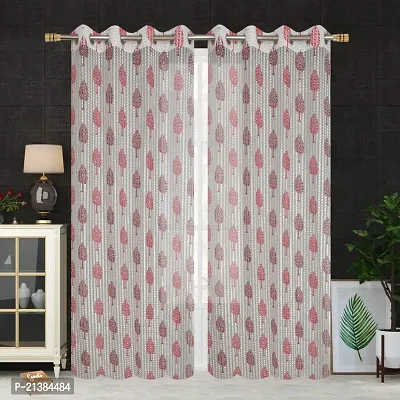 Stylish Maroon Net Printed (Size 5 Feet , Set Of 2 )Window Curtains