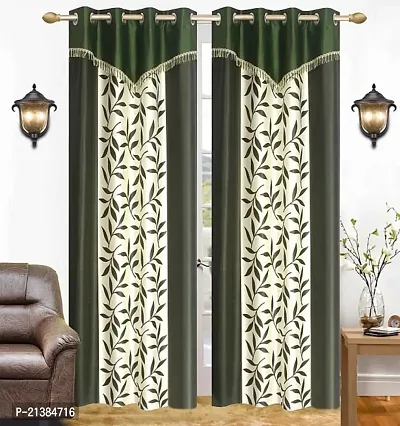 Stylish Green Polyester Printed (Size 5 Feet , Set Of 2 )Window Curtains-thumb0