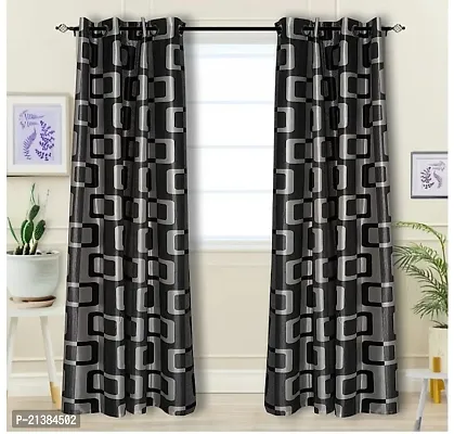 Stylish Grey Polyester Printed (Size 5 Feet , Set Of 2 )Window Curtains