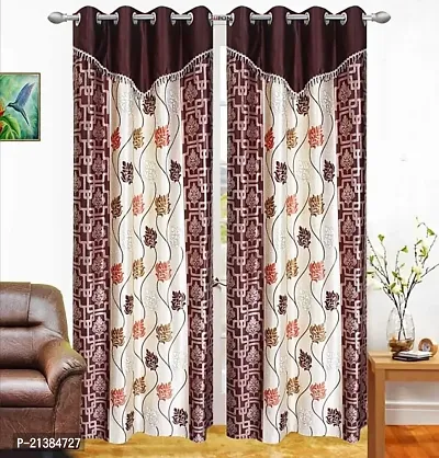 Stylish Brown Polyester Printed (Size 5 Feet , Set Of 2 )Window Curtains