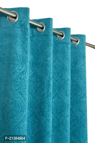 Stylish Aqua Velvet Other (Size 5 Feet , Set Of 2 )Window Curtains