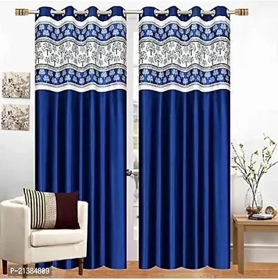 Stylish Blue Polyester Patchwork (Size 5 Feet , Set Of 2 )Window Curtains-thumb0