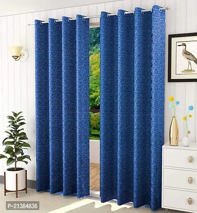 Stylish Blue Polyester Checked (Size 5 Feet , Set Of 2 )Window Curtains-thumb0