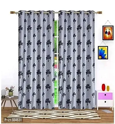 Stylish Grey Polyester Printed (Size 5 Feet , Set Of 2 )Window Curtains-thumb0