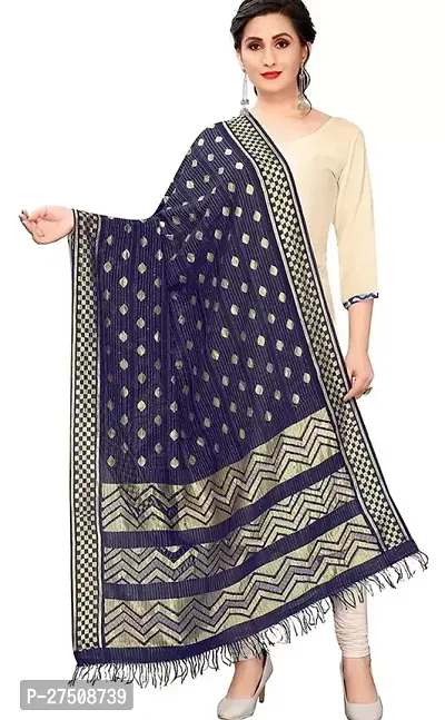 Elite Navy Blue Silk Blend Zari Dupatta For Women-thumb0