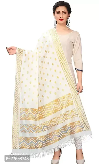 Elite White Silk Blend Zari Dupatta For Women