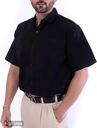 Reliable Black Khadi Cotton Solid Casual Shirt For Men-thumb0