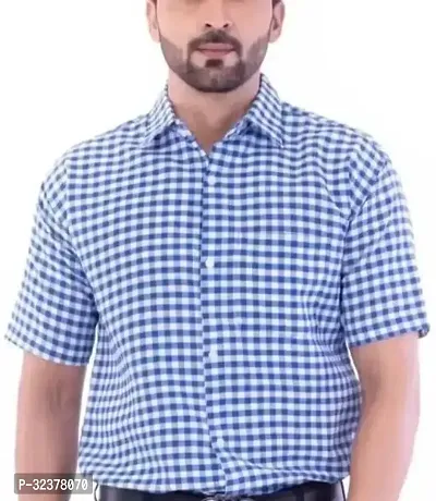 Stylish Blue Cotton Casual Shirt For Men-thumb0