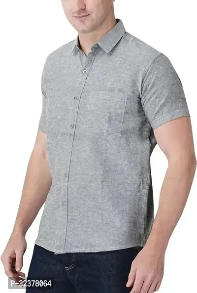 Stylish Grey Cotton Casual Shirt For Men-thumb0