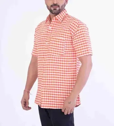 DESHBANDHU DBK Men's Plain Solid 100% Half Sleeves Regular Fit Formal Shirt's (44, Orange)